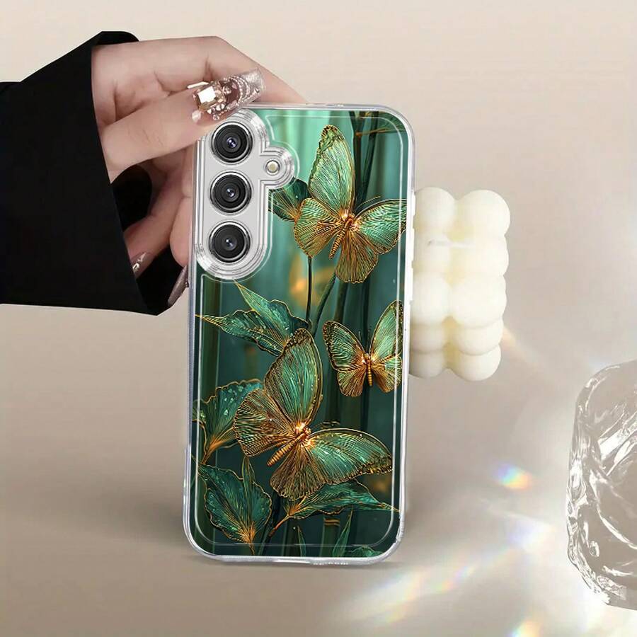 Funda de Teléfono de Flor de Mariposa Verde de Bosque de Bambú para Samsung Galaxy A02 A03S A04 A05S A06 A13 A14 A15 A16 5G A21S A22 A23 A24 A25 A26 A32 A34 A35 A36 A50 A52 A53 A54 A55 A56 A73 S21 Ultra S22 Plus S23+ S24 FE S48 Funda de Teléfono Transparente de Caricatura a Prueba de Golpes de Cobertura Completa TPU Funda Suave Creativa - Multicolor - Ver 1