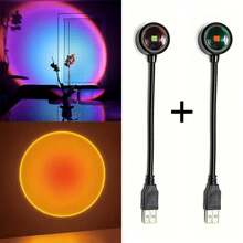 1个日落投影灯，USB夜灯，浪漫落地灯，适用于卧室、客厅装饰，彩虹投影灯，可用作拍照背景，浪漫家居装饰礼品，客厅装饰，万圣节，圣诞节装饰，办公桌配件，墙面装饰，露营，派对，生日、圣诞节的完美礼物 - 浪漫夕陽 - 查看 13