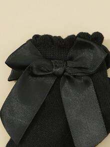 5 đôi tất trẻ em màu đen thắt nơ, tất ren cho bé gái, tất cơ bản, tất trẻ em, tất đen, tất cho bé, tất trẻ sơ sinh, tất viền bèo nhún - màu đen - Xem 2