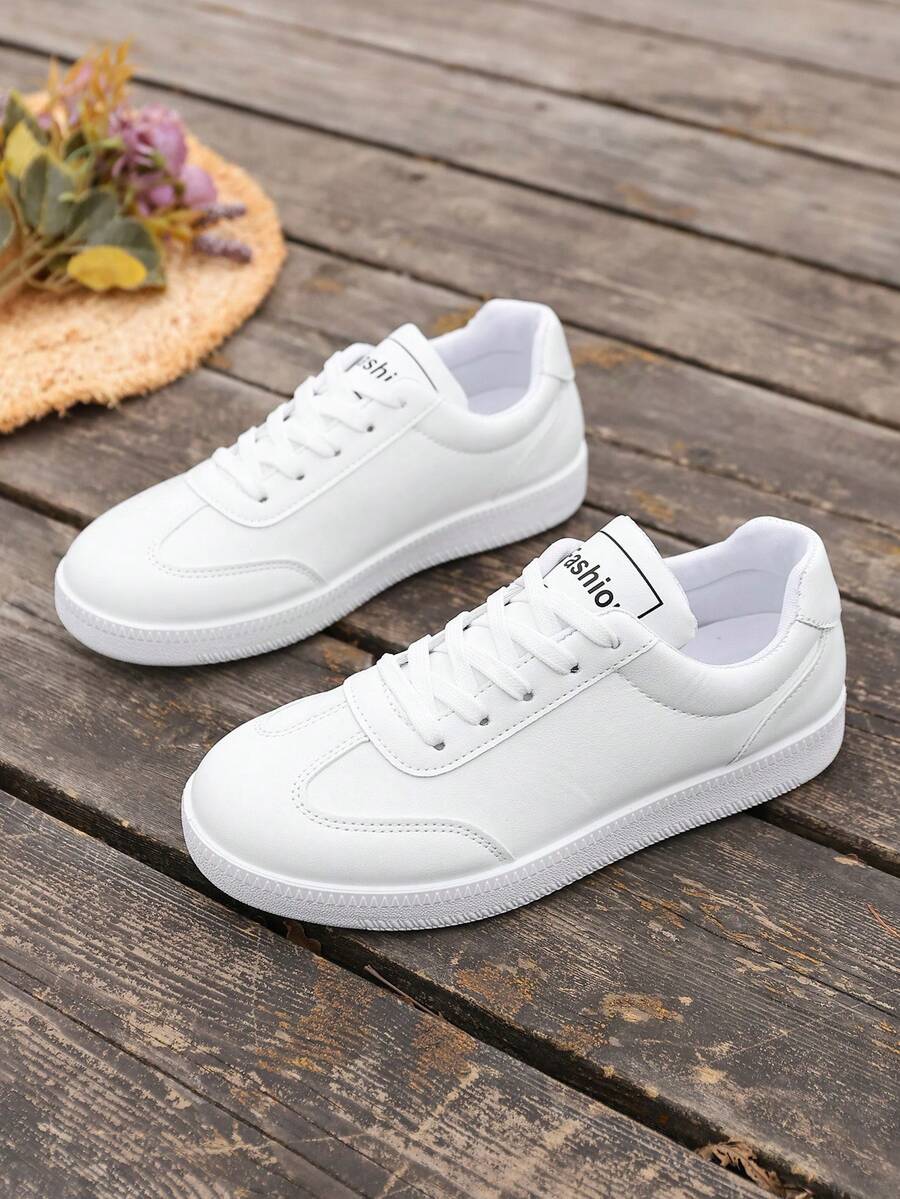 Women's White Low-Top Sneakers - Holographic Detail Fashion Casual Shoes - White - View 1