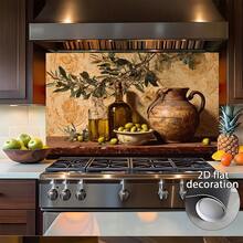 1 片复古厨房墙贴 - 自粘 PVC 贴纸，卡通橄榄油瓶和陶瓷罐图案，哑光表面，可重复使用，易于粘贴，PVC 材质，适用于厨房装饰、厨房墙面装饰 | 乡村风厨房装饰 | PVC 贴纸、厨房装饰及配件 - 彩色 - 查看 4