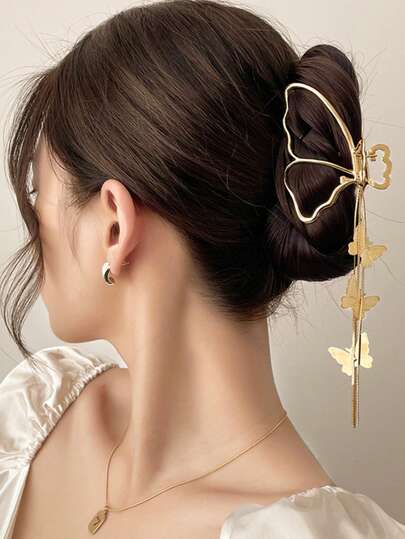 Tassel Butterfly Hair Clip, Elegant Hair Claw Hair Accessory, Metal Flower Clip Minimalist Chic Hair Clip For Women