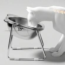 15° Tilted Stainless Steel Raised Cat Bowl With Metal Stand, Non-Slip Base, Protects Whiskers & Spine, Suitable For Cats, Kittens & Small Dogs, Perfect For Food & Water, Great For Valentine's Day Gifts & Cat Supplies - 420ml - View 2