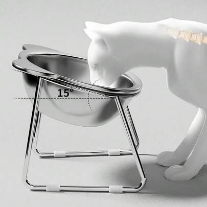 15°倾斜不锈钢猫碗，带金属支架，防滑底座，保护猫咪胡须和脊椎，适用于猫、幼猫和小型犬，非常适合盛放食物和水，是情人节礼物和猫咪用品的理想之选。