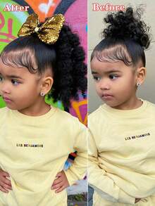 1个柔软可爱8英寸蓬松弹力发圈，可扭成马尾辫，打造蓬松爆炸头造型，适合女孩和儿童，配有闪亮蝴蝶结发夹 - 黑色 - 查看 4