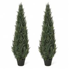 Árboles Topiarios de Cedro Artificiales en Maceta, Set de 2 Cipreses Falsos Plantas Perennes Artificiales, Decoración para Hogar Interior Exterior, Frente de Porche y Jardín - 4 pasteles - Ver 1