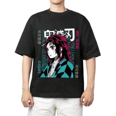 Áo Thun Wibu Thanh Gươm Diệt Quỷ Kamado Tanjiro - Kortärmad rundhalsad casualtopp, Lätt sommar- och vårtröja, Maskintvättbar, Dam-T-shirts, Casual klädsel, Edgy mode, Avslappnad skjorta