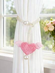 1件装现代简约粉红玫瑰红心形翅膀设计窗帘绑带，无需钻孔，仿珍珠装饰，适用于客厅、女孩卧室、婚礼、情人节、节日和儿童房装饰 - 彩色 - 查看 10