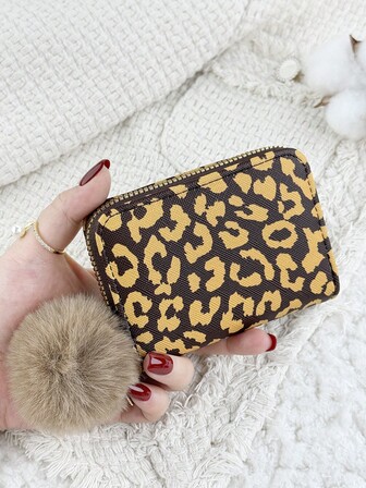 With A Pom-Pom Charm,Brown Versatile Coin Wallet,Card Holder Multi-Card Card Organizer For Storage Credit Cards,Lightweight Minimalist,Fashion,Modern,Business,For Anniversary,For Christmas,On Valentine Day,For Birthday Gift,For Gift,For Lover For Women,For Girls,For Lady,For Female,Bag School Supplies For School Dorm Room & Back To School