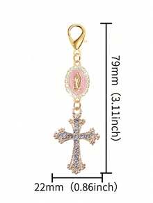 1pc Christian Charm Keychain, Decorated With Religious Cross, Pearl And Diamond Charms - Cross Keychain, Bag Charm, Cross Pendant, Decorative Wallet Backpack Accessory, Earphone Case Accessory, Keyring With Clasp For Luggage And Car - Single Jewelry Piece, Inlaid With Pearl, Diamond And Romantic Elements