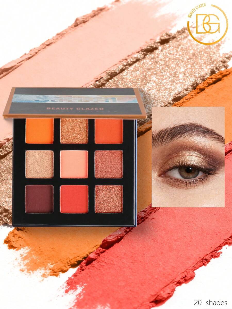 beauty glazed 9-Color Eyeshadow Palette, High Pigmentation, Matte, Shimmer, Natural Smoky, Glitter, Cream & Powder Textures, Waterproof Makeup Palette - #B - 查看 1