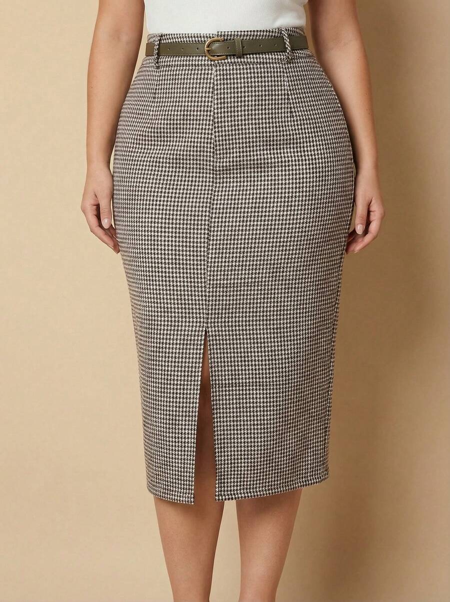 Whisplicity 大码时尚印花优雅百搭宽松半身裙 - 咖啡棕 - 查看 1