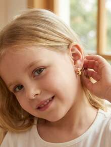 1 Pair Minimalist Stainless Steel 5-Petal Flower Earrings, Delicate & Sweet, Suitable For Daily Wear For Girls, Also Can Be A Street Party Or Birthday Gift, Charming - Gold - View 1