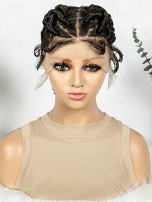 [Heat Resistant Synthetic Wig] High-Density Heat Resistant Elegant Full Lace Synthetic Wig For Women - Versatile Black Braided Style - Black - View 4