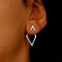 Boucles d'oreilles géométriques polyvalentes pour femmes - Bijoux minimalistes élégants à couches de diamants - Argent - Voir 6