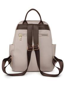 Ransel Wanita Modis dengan Warna Kontras, Tas Perjalanan Ringan Kasual Kapasitas Besar Serbaguna untuk Aktivitas Luar Ruangan, Tas Sekolah untuk Mahasiswa (Lihat Detail Warna) - Krem - View 11