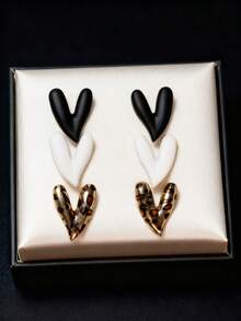 3 pares de pendientes con estampado de leopardo y corazón rojo pintado, adecuados para uso diario, excelente regalo de Navidad - Multicolor - Ver 10