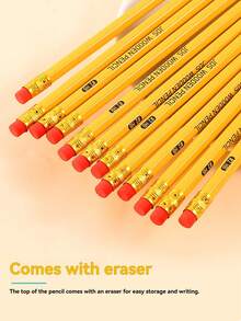 12pcs HB Wooden Pencils With Erasers, Student Sketching & Drawing Pencils, Natural Wood Yellow Barrel Pencils With Erasers, HB Student Stationery Writing Tools For Beginners, Stationery Party Gifts, Teacher Supplies, School Supplies, Travel Pencils, Cute Calligraphy, School Opening Prizes - Multicolor - View 6