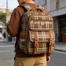 Large Travel Backpack, Business Laptop Backpack, Suitable For High School Students, Travel, School, Commute And Computer Use. New Fashion Large Capacity High-End Korean Style Casual Simple Lightweight Versatile Canvas Plaid Adjustable Shoulder Strap Shoulder Bag Handbag Tote Bag Backpack For Travel, Shopping, Dating Holiday , Vintage - Multicolor - View 3