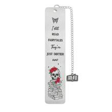 Dark Gothic Skeleton Rose Metal Bookmark - "Dark Fairy Tale" Slogan Design Reading Mark Gothic Aesthetics Enthusiasts, Dark Literature Readers First Choice.