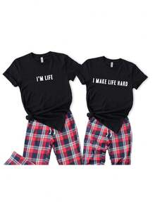 Valentine's Day Funny Couple Matching-Shirts Set I'Life I Make Life Hard Tee Sarcastic Couples Anniversary Shirts Him And Her Funny Shirts Graphic Tees Women Crop Tops Couple Tee Art Outfits Women-Shirt - Đen 1 cái MEN1 - Xem 7