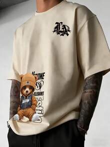 Men's Cool Teddy Bear LA Letter Graphic T-Shirt Summer Casual Hip Hop Streetwear Short Sleeve Tee Top West Coast Urban Style Animal Art Cotton Feel - Apricot - View 1