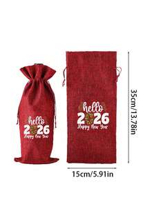 个性化亚麻布酒瓶收纳束口袋，印花2026，粗亚麻布收纳袋，亚麻布礼品袋，带束绳防尘，可重复使用，用于存放葡萄酒瓶，非常适合家居收纳和礼品包装。 - 彩色 - 查看 9