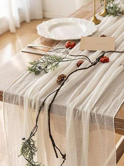 1Pc Beige Bubble Gauze Table Runner,Bohemian Sheer Chiffon Table Cover,Country Cheesecloth Tablecloth,Table Scarf,Wedding Accessories,Bridal Shower Favors,Birthday Decorations,Babyshower Decorations,Anniversary Decor,Engagement Banquet Decor,Banquet Table Decoration