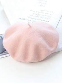 1pc Solid Color Wool Beret Hat, Versatile Winter Beanie Cap For Women, Retro Artist Style - Multicolor - View 8