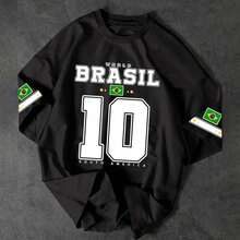 Men's Casual T-Shirt With "BRAZIL" Print And Number 10, Premium Cotton, World Cup Fan Edition, Brazilian Football Fashion - 黑色 - 查看 1