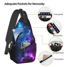 Galaxy Sling Bag For Women Crossbody Bag Blue And Purple Galaxy With A Planet And A Moon Space Background Sling Backpack For Men Universe Theme Shoulder Bag Sports Travel HiFKing Daypack - 藍紫 - 查看 4