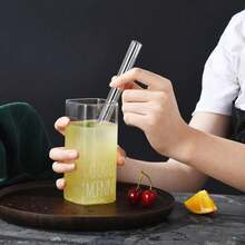 4支装可重复使用玻璃珍珠奶茶吸管，14毫米超宽透明奶昔玻璃吸管，尖头或直头，适用于珍珠奶茶，4支装配1个清洁刷（精美礼盒包装） - 無色 - 查看 8