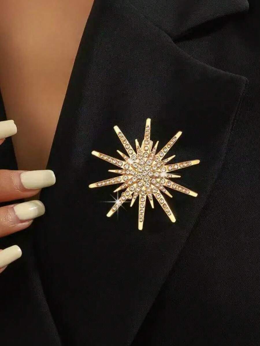 Fashionable New Ins High-End Sparkling Crystal Octagonal Star Brooch, Elegant Octagonal Star Pin - Gold - View 1