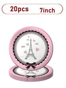 20 Pcs Paris Eiffel Tower Tableware Set | Serves 20 Guests | Paris Theme Tableware Set Kit, Oh La La Baby Shower Birthday Paris Theme Party Supplies,Includes 7 "/9" Plates, Cups And Napkins - Multicolor - View 8