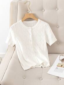 GIGOGOU 时尚夏季抽绳女士针织T恤修身短袖开衫上衣套装 - 白色 - 查看 6