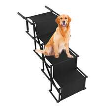 4 Tiers Car Dog Steps Ladder, Rectangular Shape Large Dog Stairs, 80kg/ 176. 37 Lbs Load-Bearing Capacity Folding Pet Ladder Ramp With Wide Steps & Non-Slip Pad - Black - View 7