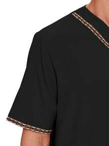 Men's Short Sleeve Robe, Spring And Summer Floral Printed Long Robe, Arab Clothing - Black - View 7