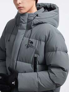 CAMEL CROWN Chaqueta larga de plumón para hombres, diseño grueso, adecuada para otoño/invierno, cálida, con capucha, rellena de plumón, extremadamente esponjosa, a prueba de viento, impermeable, resistente a las manchas - Verde grisáceo pavo real - Ver 4