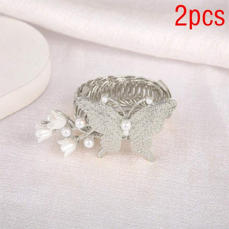 2 abrazaderas para cortinas con forma de mariposa, ajustables, decorativas, para decoración del hogar y la oficina. - Plateado - Ver 1