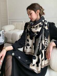 1pc Women Minimalist Polka Dot Pattern Jacquard Faux Cashmere Warm Scarf, Fashion Versatile Air-Conditioned Room Blanket, Elegant Outerwear Shawl Suitable For Autumn/Winter Daily Matching For Dress NZLU - Black - View 5