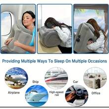 Upgraded Inflatable Travel Pillow For Sleeping - Premium Flocked Fabric, Ergonomic Neck/Head/Lumbar Support, Relieves Neck & Shoulder Pain, With Portable Drawstring Bag, Ideal For Airplanes, Cars, Buses & Office - Grey - View 4