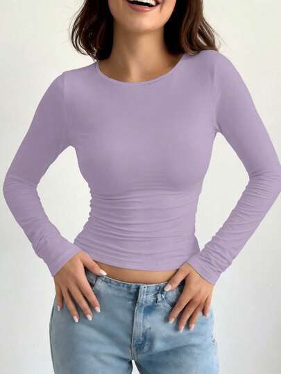 Women's Casual Slim Fit Round Neck Long Sleeve T-Shirt