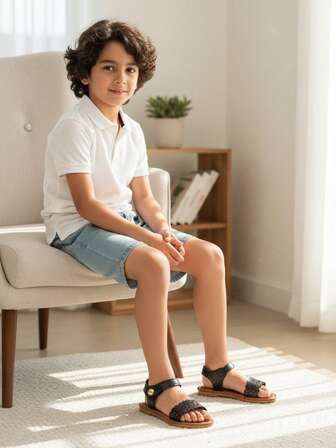 1 par de sandalias planas con diseño de flor hueca, punta de pez, resistentes al desgaste y antideslizantes, con cierre de gancho y bucle, adecuadas para niños y niñas de 6 a 15 años, para uso casual, vacaciones, escuela y uso diario, nueva llegada para primavera/verano