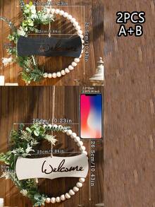 1pc Wooden Bead Wreath, Artificial Green Plant Flower Entrance Hanging Decor, Boho Style Wall Art, Suitable For Entryway, Living Room, Home Decor, Party And Daily Use - Multicolor - View 14