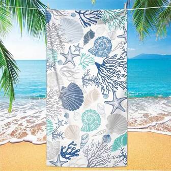 1pc 3-Size Coral, Starfish, Shell Pattern Outdoor Beach Towel - Super Absorbent, Ultra-Lightweight, Quick-Drying, Soft & Comfortable Sunshawl, Yoga, Swimming, Running, Beach Blanket Pool Towel