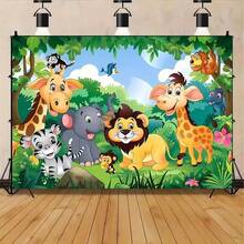 1 pieza de fondo de fotografía de poliéster multipropósito con diseño plano 2D de aventura en la jungla, adecuado para fiestas de cumpleaños infantiles, baby shower y decoración del hogar