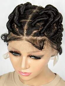 [Heat Resistant Synthetic Wig] High-Density Heat Resistant Elegant Full Lace Synthetic Wig For Women - Versatile Black Braided Style - Black - View 7