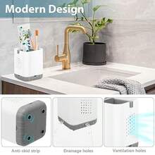 Toothbrush Holder Toothpaste Organizer Drainage For Bathroom Vanity Detachable Anti-Slip Brushed Nickel Toothpaste Storage Caddy 3 Slots With Drainage Holes For Makeup Brush Razor Stand - Xám và trắng - Xem 3