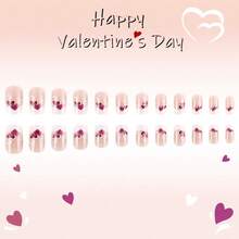 A Box Of 24 Pieces Of Short Glossy European Nail Art Lines Purple French Love Wearable Nail - 紫色 - 查看 3