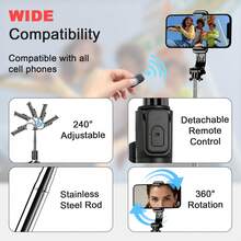 27.56inch Extendable Selfie Stick With Bluetooth Remote Control And Tripod Stand, Compatible With Various Smartphone Models - 70cm/27.56inch - View 5